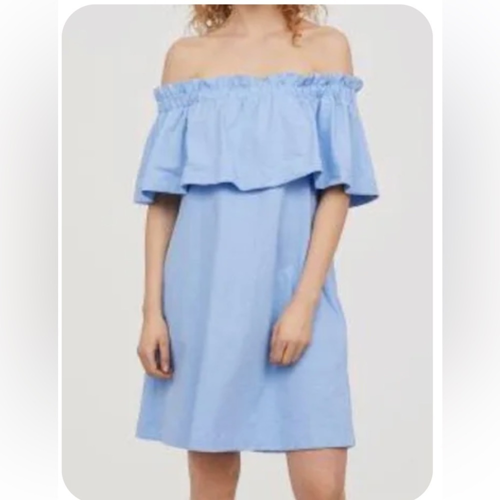 NWT H&M Light Blue Off-Shoulder Dress, Sz XS